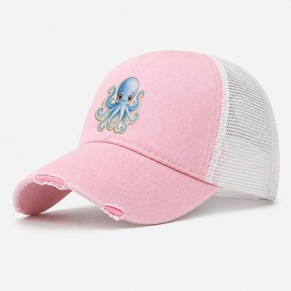 Pufferfish Puff Hello Sea Sprite Washed Trucker Hat – Light Pink