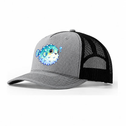 Pufferfish Side Puff Sea Sprite Trucker Hat – Sport Grey Black