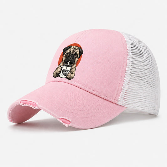 Pug Mug Truths Washed Trucker Hat – Light Pink