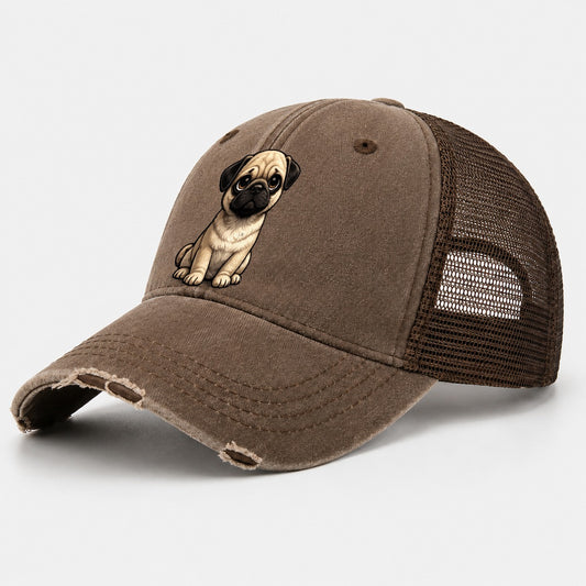 Pug Sitting Sweetheart Washed Trucker Hat – Coffee