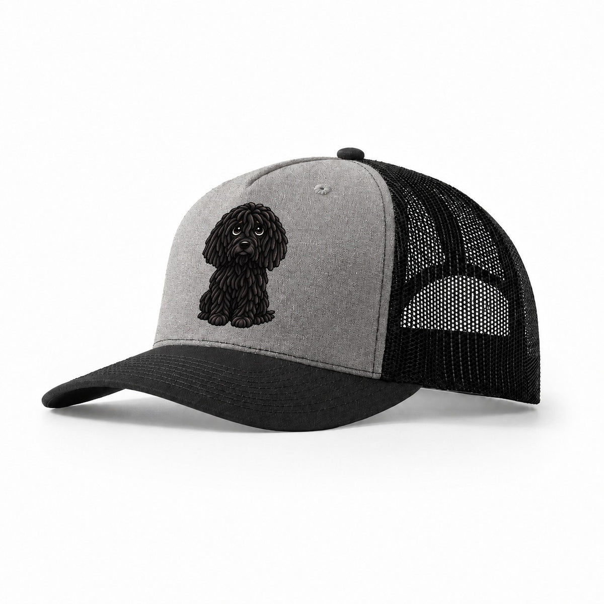 Puli Sitting Sweetheart Trucker Hat – Grey Black