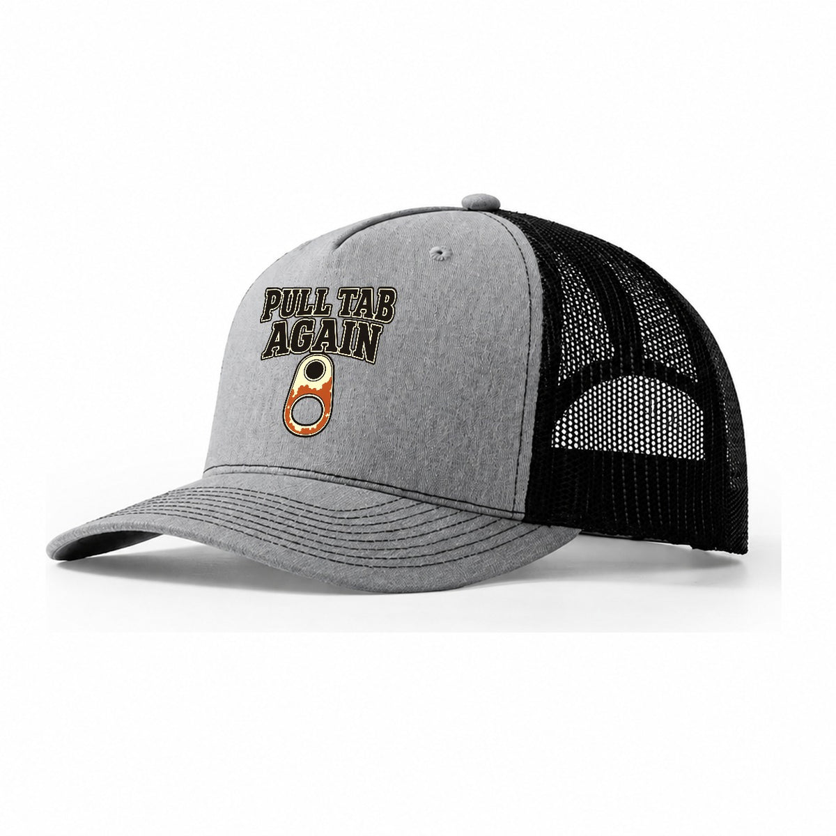 Pull Tab Again Treasure Hunting Trucker Hat – Sport Grey Black