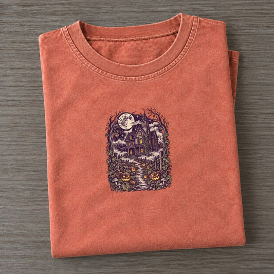 Pumpkin Patch Farmhouse Midnight Haunt Vintage T-shirt – Terracotta