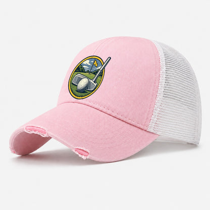 Putter And Ball Circle Golf Life Washed Trucker Hat – Light Pink