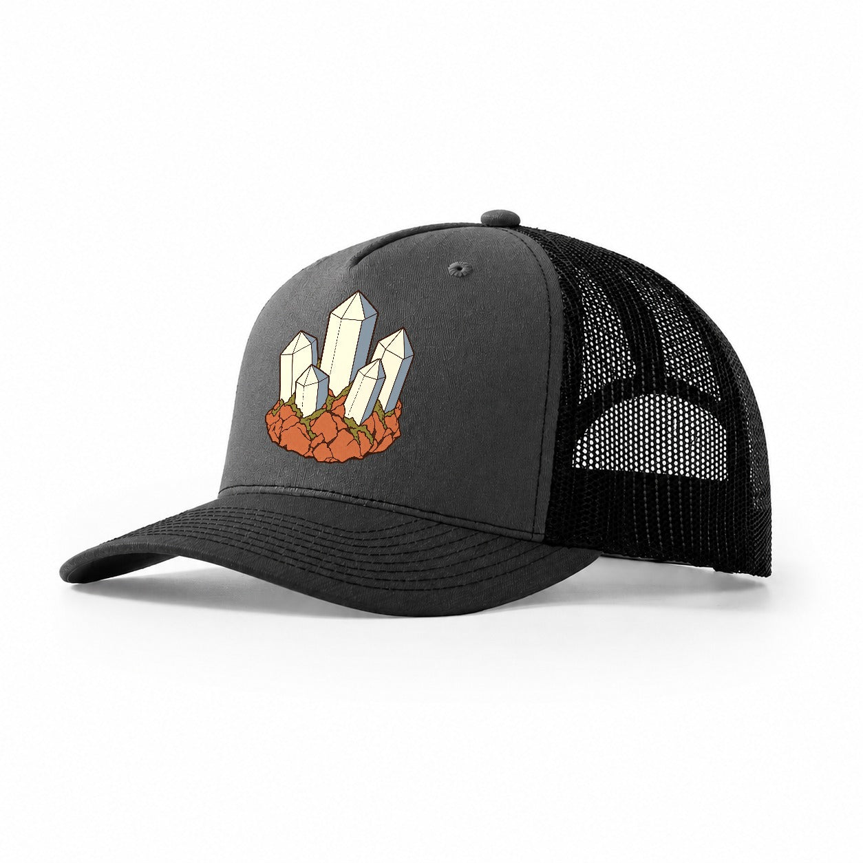 Quartz Cluster Study Rocks And Minerals Trucker Hat – Dark Grey Black