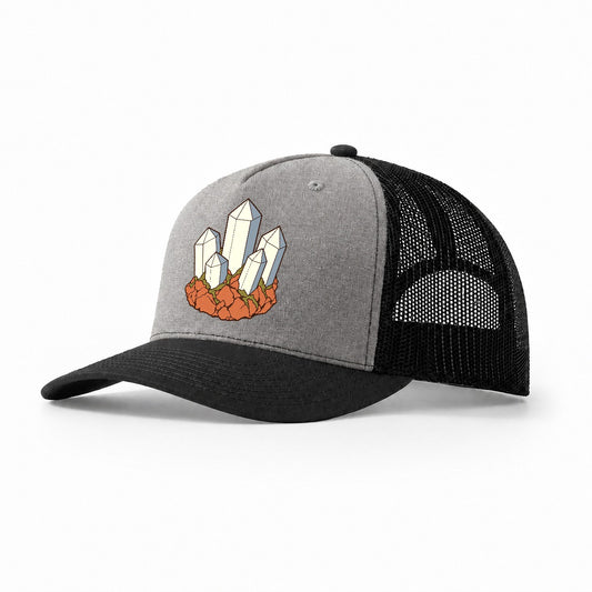 Quartz Cluster Study Rocks And Minerals Trucker Hat – Grey Black