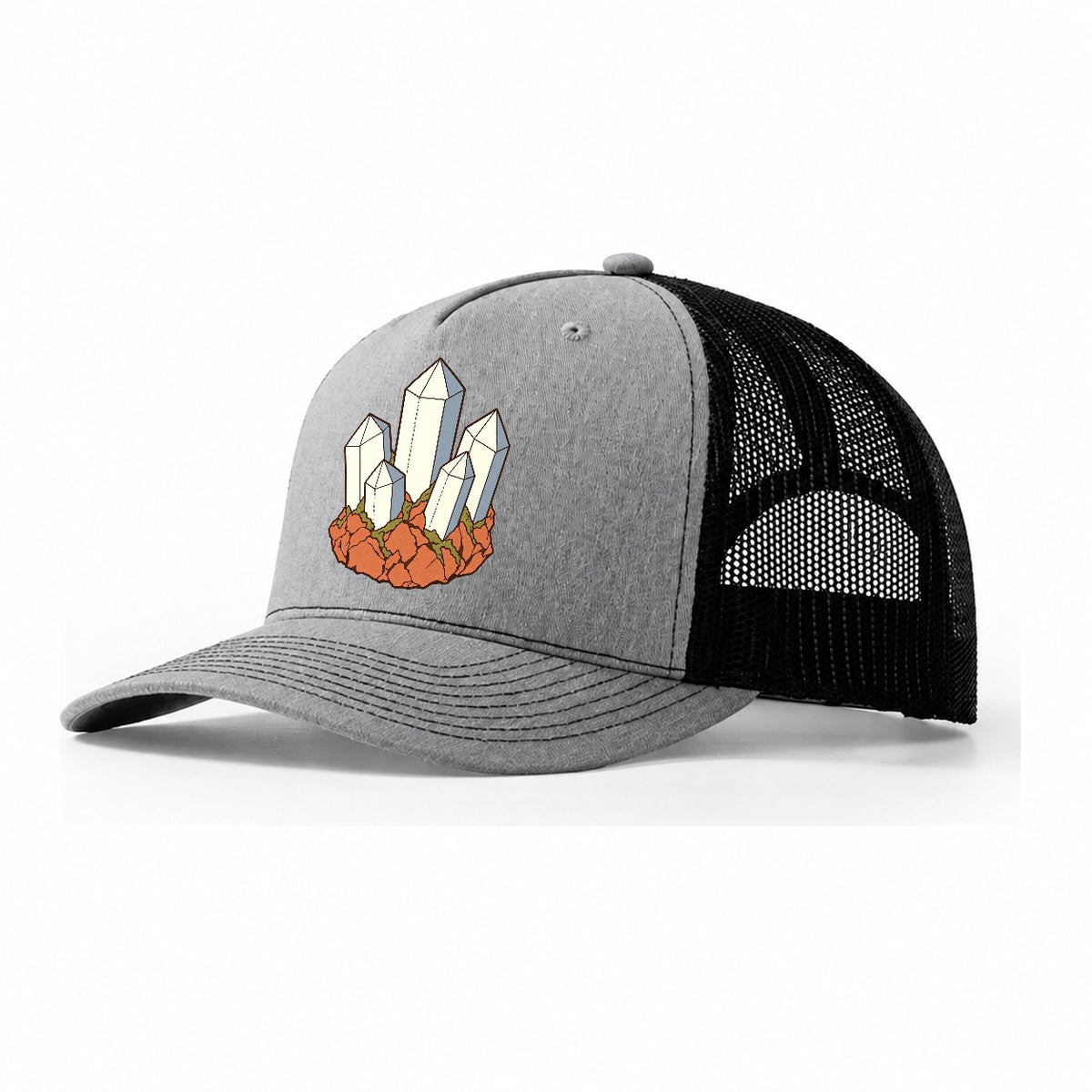 Quartz Cluster Study Rocks And Minerals Trucker Hat – Sport Grey Black