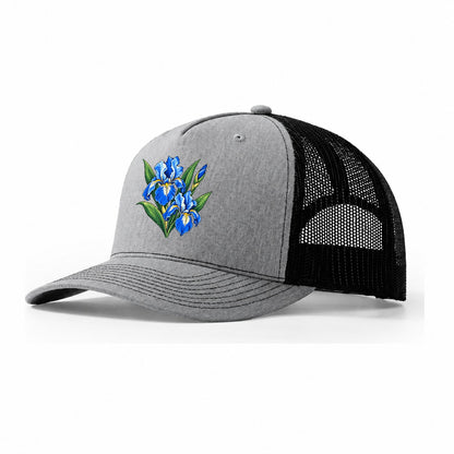 Quebec Blue Flag Iris Canada Cultural Icons Trucker Hat – Sport Grey Black