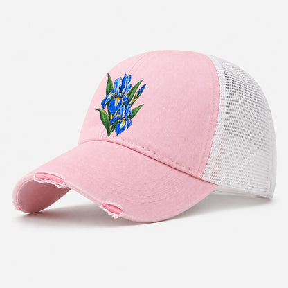 Quebec Blue Flag Iris Canada Cultural Icons Washed Trucker Hat – Light Pink