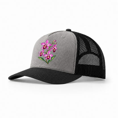 Queensland Cooktown Orchid Australia Cultural Icons Trucker Hat – Grey Black
