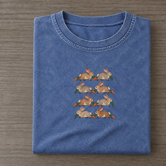 Rabbits With Carrots Single File Vintage T-shirt – Washed Blue