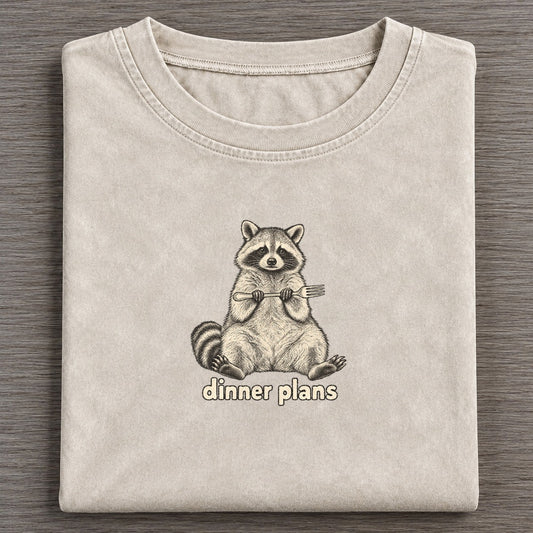 Raccoon Dinner Plans Unbothered Creatures Vintage T-shirt – Off White