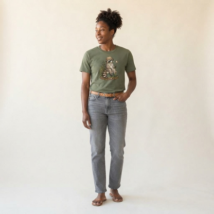 Raccoon Marshmallow Slow Camp Club Classic T-shirt – studio model photo