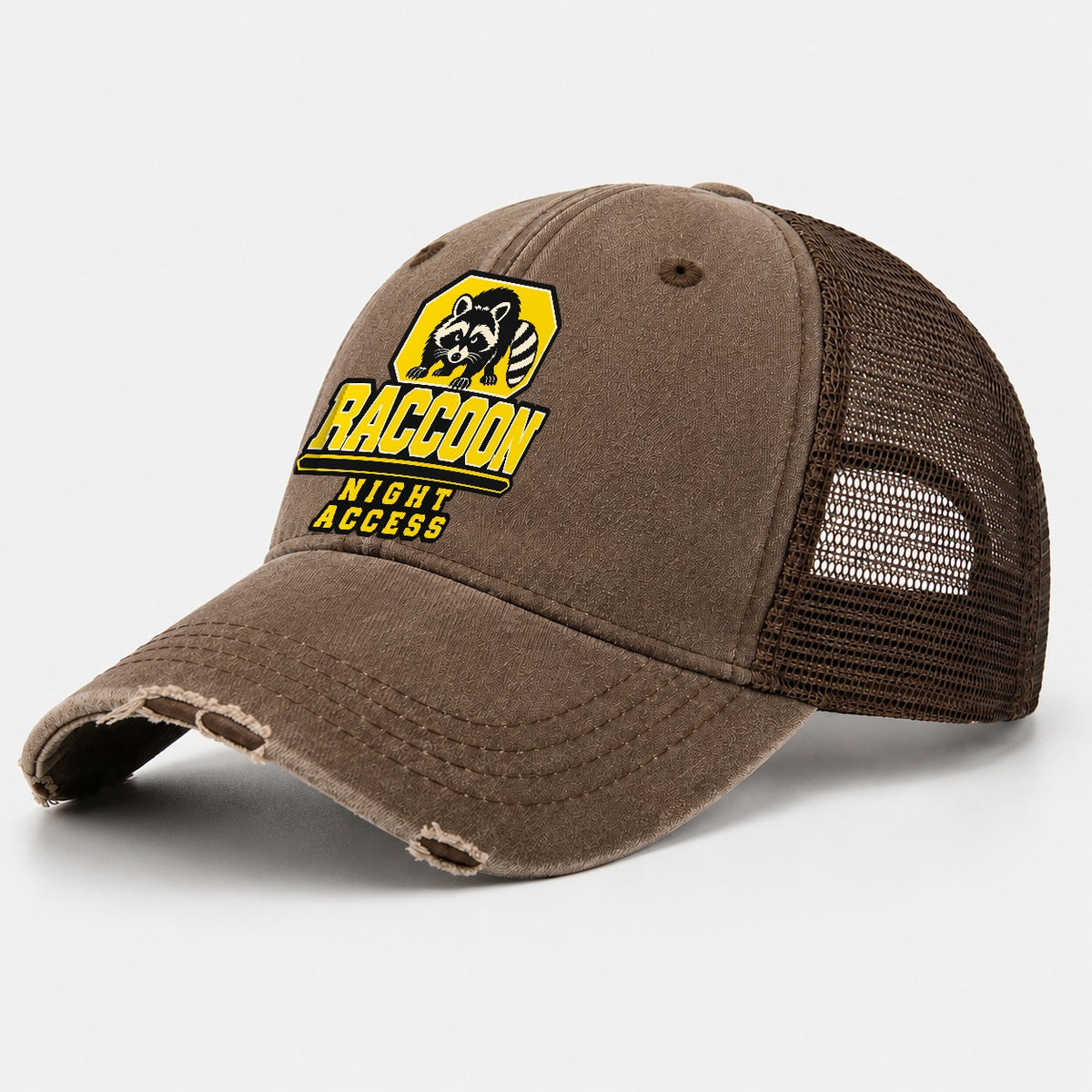 Raccoon Night Access Heavy Duty Washed Trucker Hat – Coffee