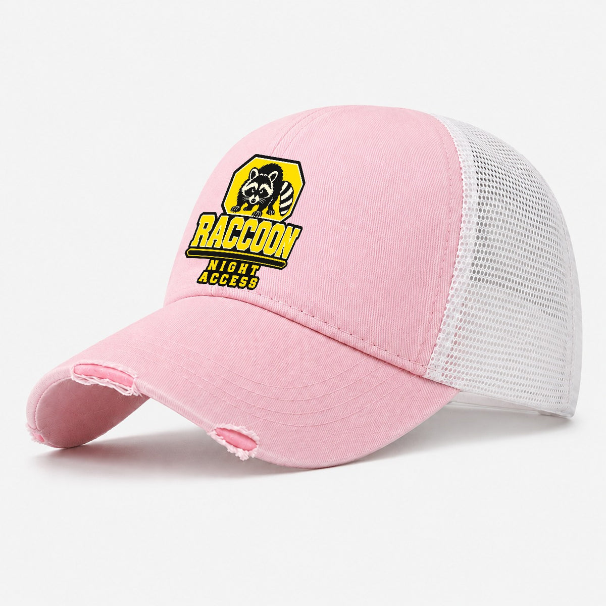 Raccoon Night Access Heavy Duty Washed Trucker Hat – Light Pink