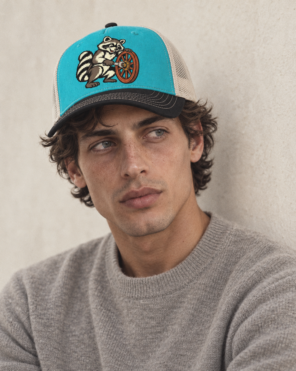 Model wearing the cap