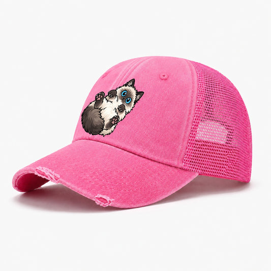Ragdoll Flopped Peeking Cats Washed Trucker Hat – Rose