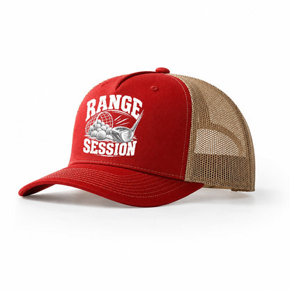 Range Session Golf Life Trucker Hat – Red Khaki