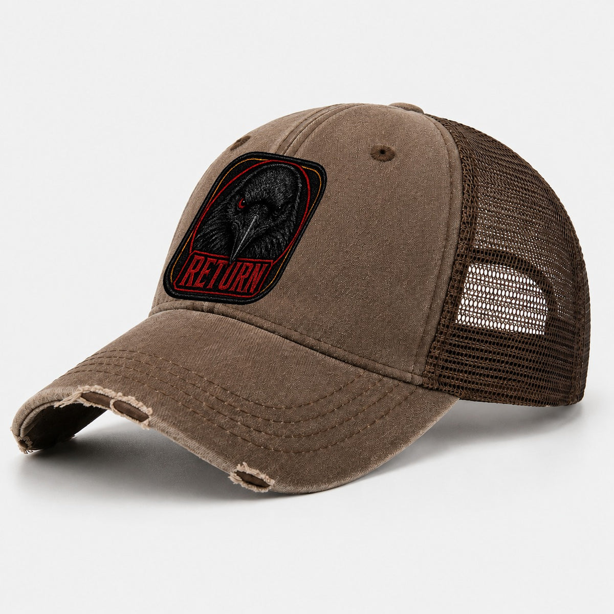 Raven Return Badge Washed Trucker Hat – Coffee