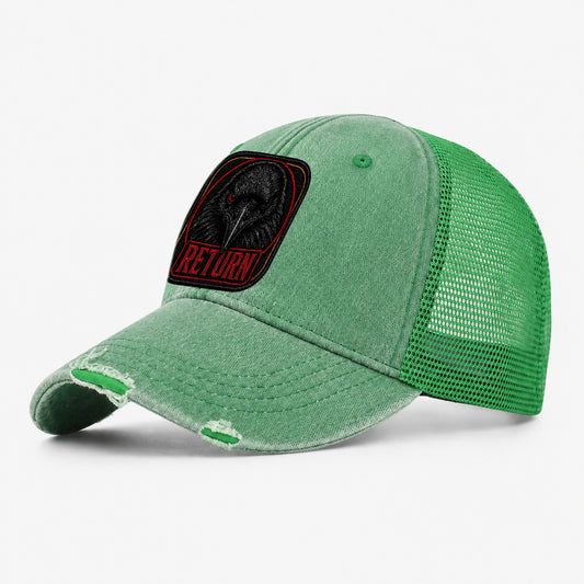 Raven Return Badge Washed Trucker Hat – Ink Green