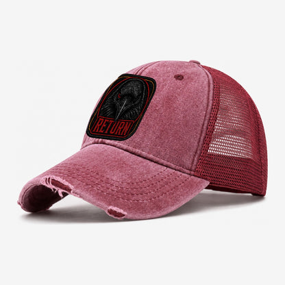 Raven Return Badge Washed Trucker Hat – Wine Red