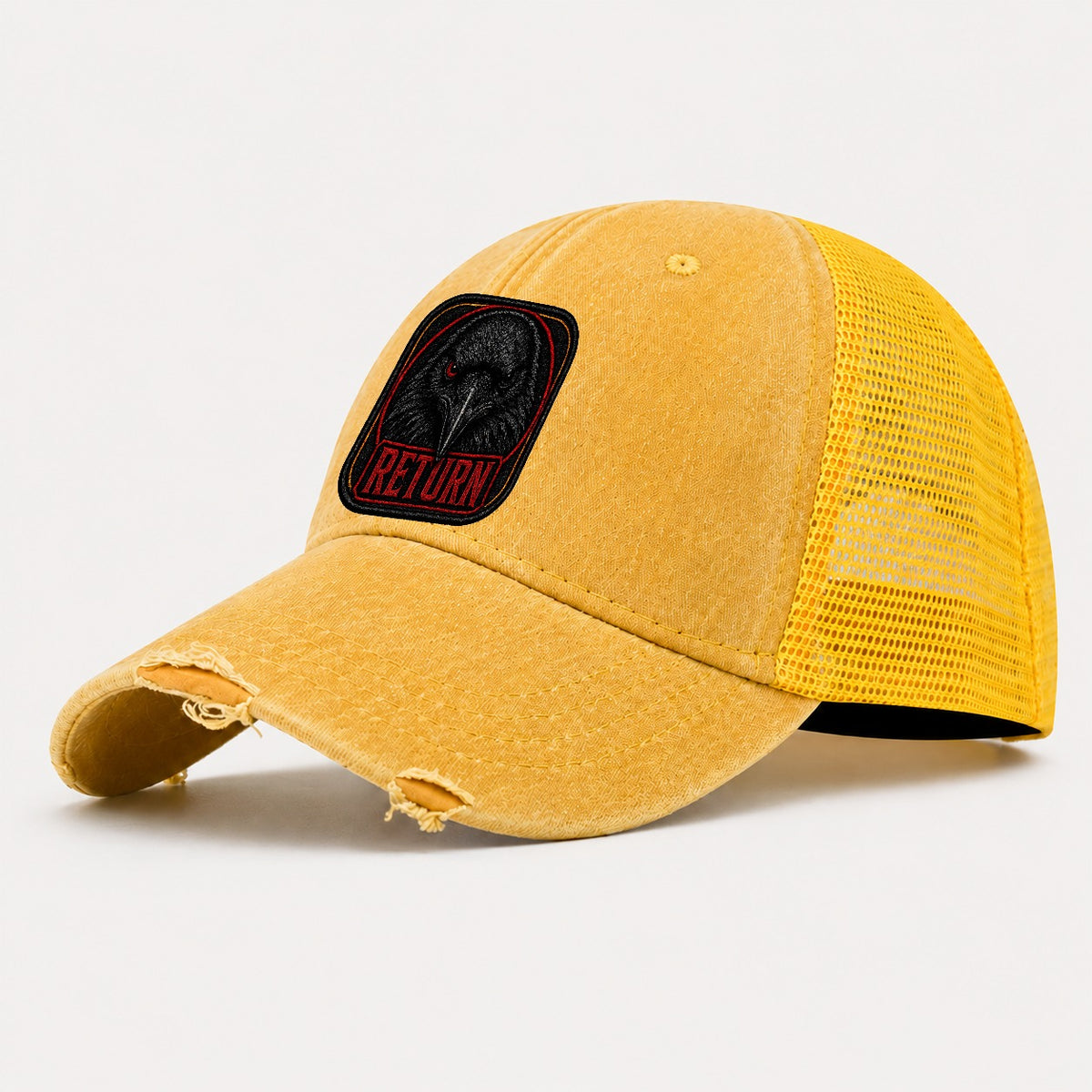 Raven Return Badge Washed Trucker Hat – Yellow