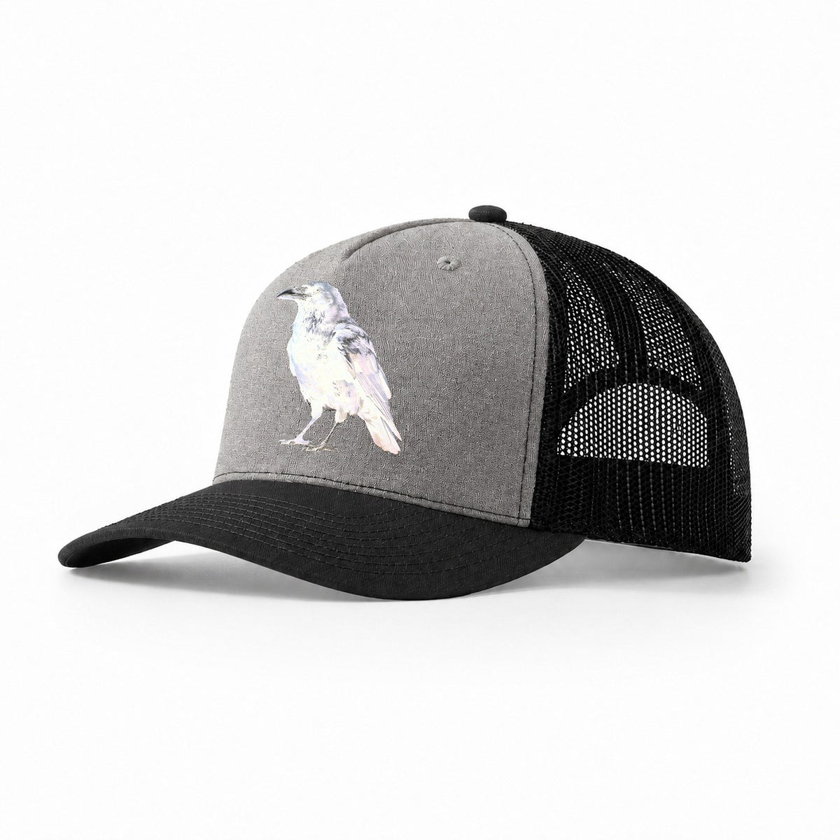 Raven Trucker Hat – Grey Black