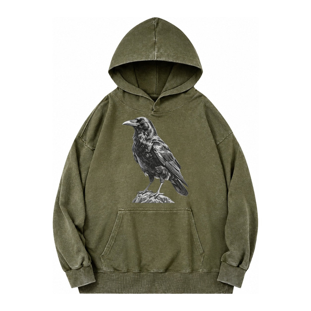 Raven Vintage Washed Hoodie – army-green