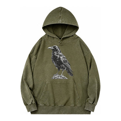 Raven Vintage Washed Hoodie – army-green