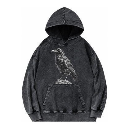 Raven Vintage Washed Hoodie – black