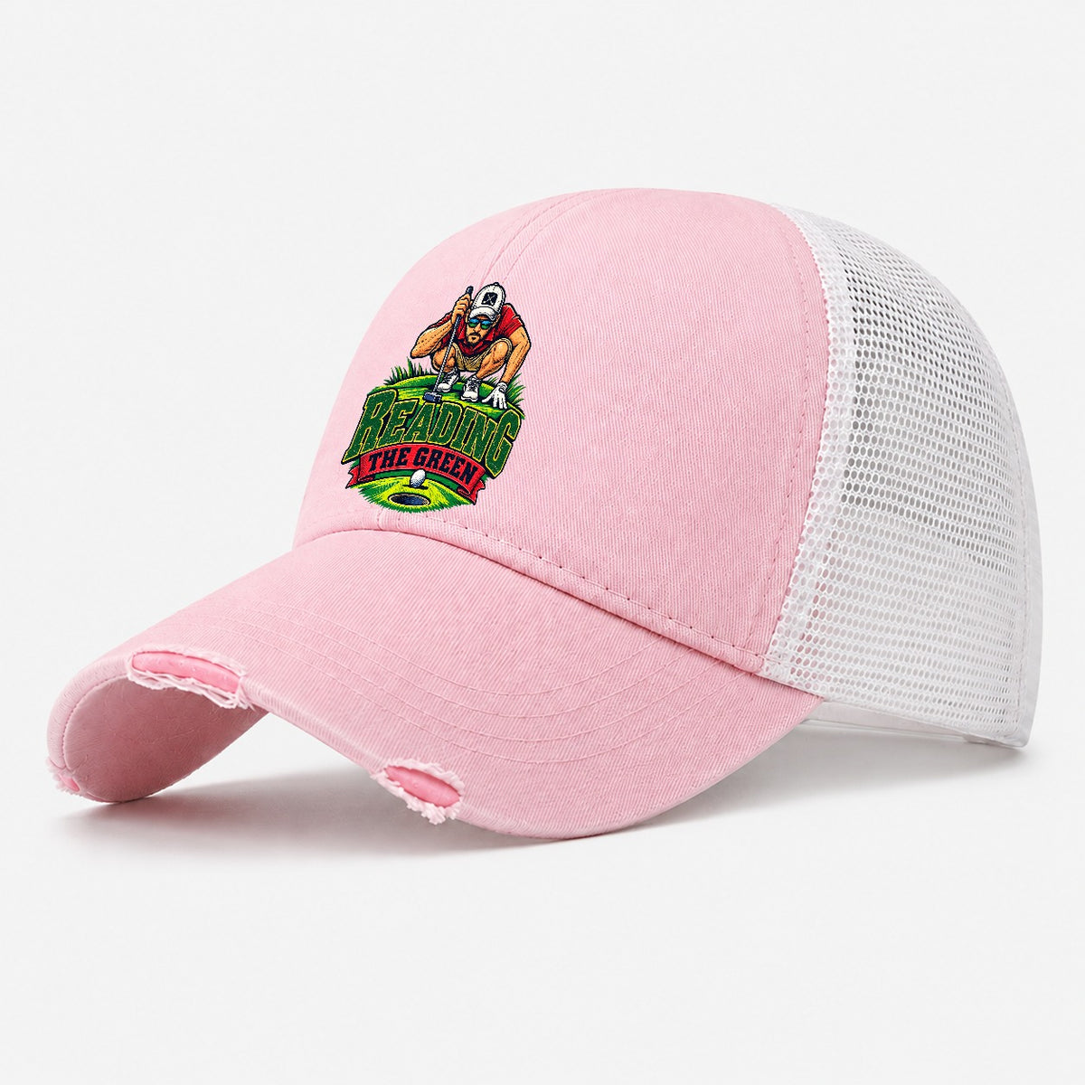 Reading The Green Golf Life Washed Trucker Hat – Light Pink