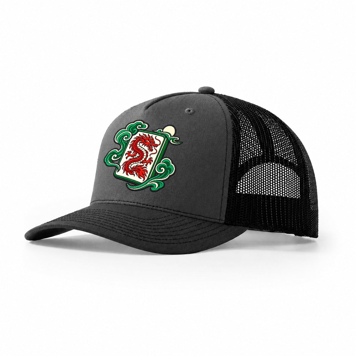 Red Dragon Mahjong Game Night Trucker Hat – Dark Grey Black