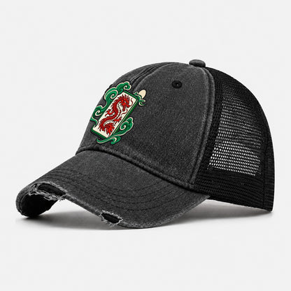 Red Dragon Mahjong Game Night Washed Trucker Hat – Black