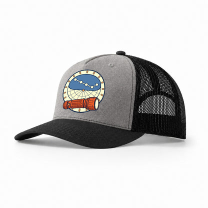 Red Torch And Planisphere Astronomy And Stargazing Trucker Hat – Grey Black