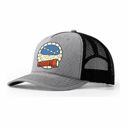 Red Torch And Planisphere Astronomy And Stargazing Trucker Hat – Sport Grey Black