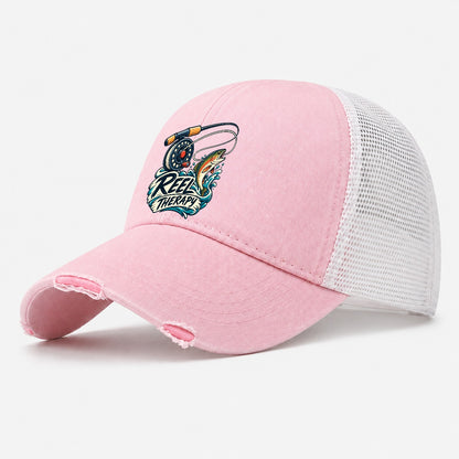 Reel Therapy Fishing Elegant Washed Trucker Hat – Light Pink