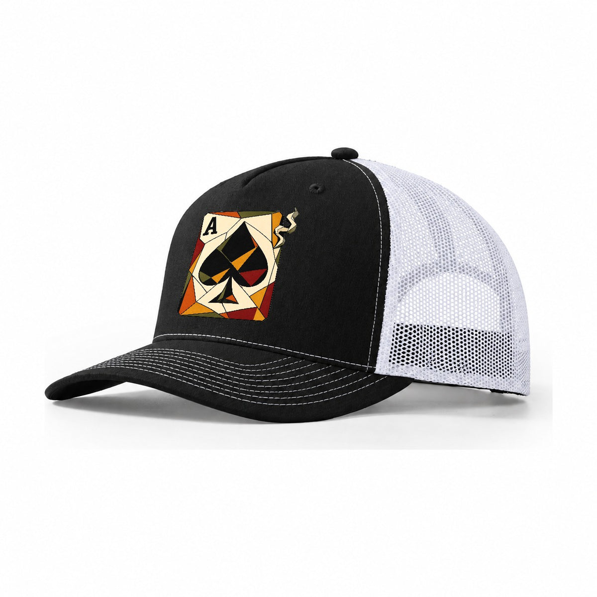 Ace Spades Playing Card Trucker Hat – Black White