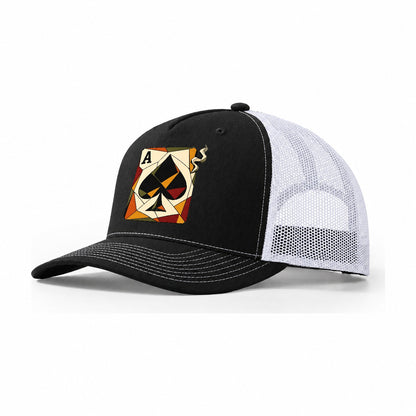 Ace Spades Playing Card Trucker Hat – Black White