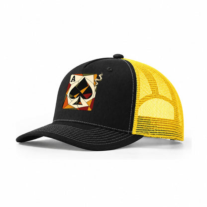 Ace Spades Playing Card Trucker Hat – Black Yellow