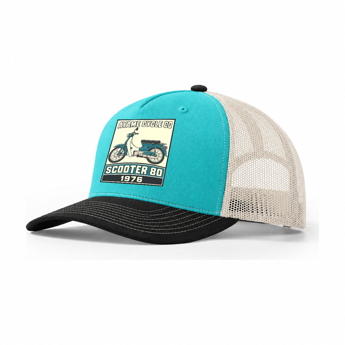 Ayame Scooter 80 Showa Speed Plates Trucker Hat – Aqua Black White