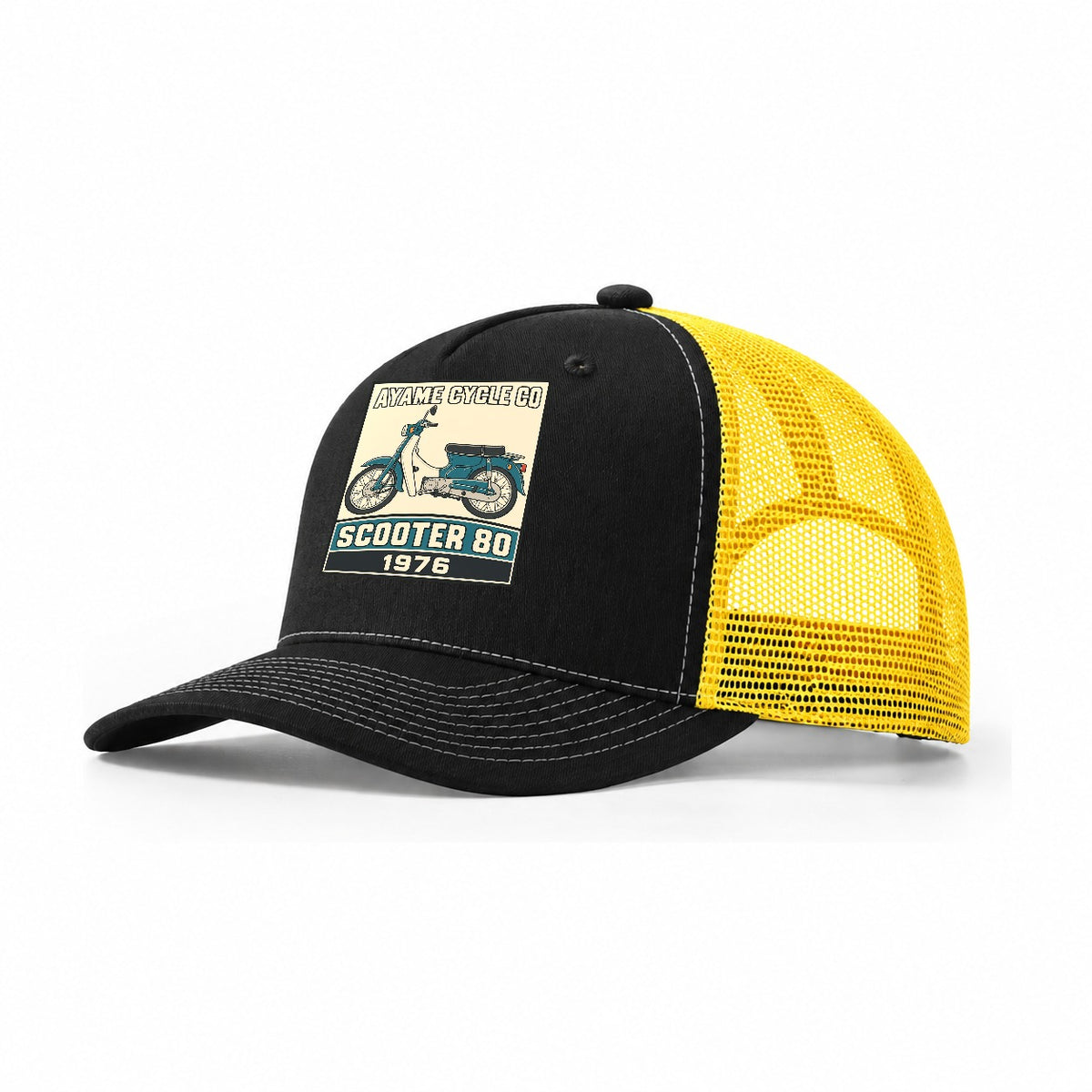 Ayame Scooter 80 Showa Speed Plates Trucker Hat – Black Yellow