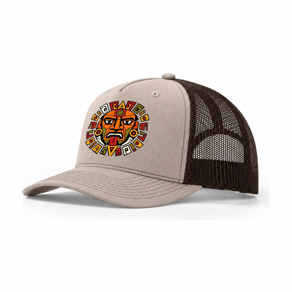 Aztec Sun Stone Fragment Trucker Hat – Khaki Brown