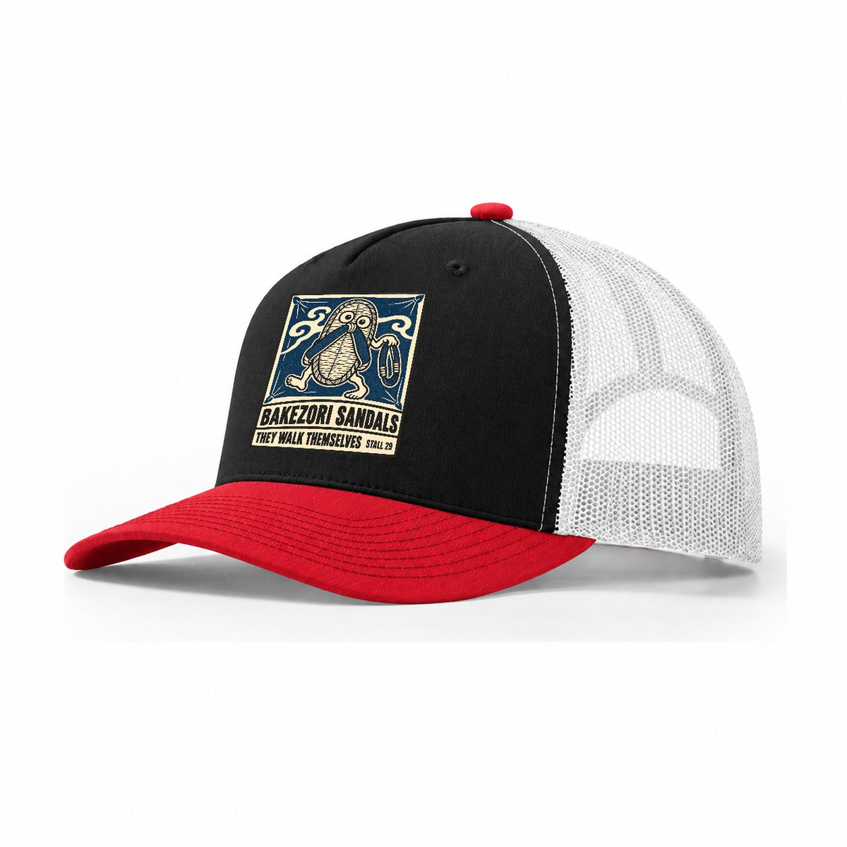 Bakezori Sandals Yokai Night Market Trucker Hat – Black Red White