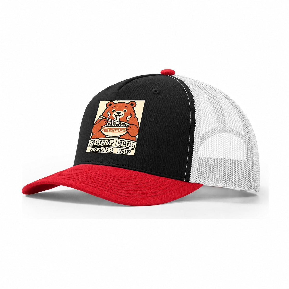 Bear Double Slurp Club Trucker Hat – Black Red White