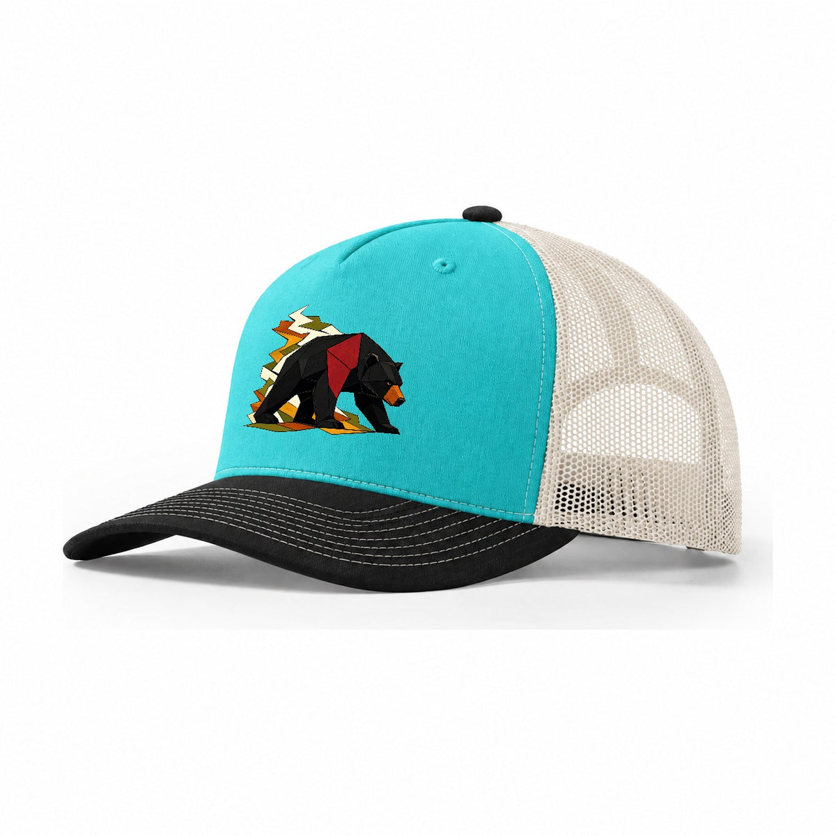 Bear Side Profile Trucker Hat – Aqua Black White