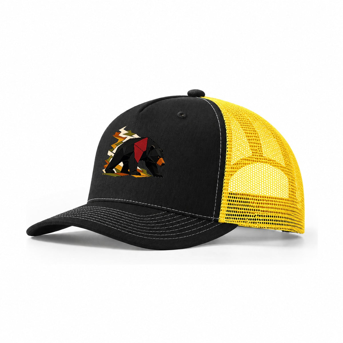 Bear Side Profile Trucker Hat – Black Yellow