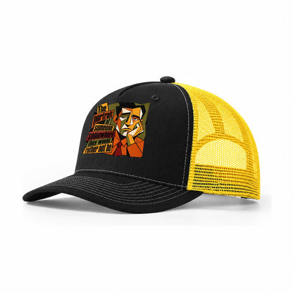 Bored Office Man Portrait Trucker Hat – Black Yellow