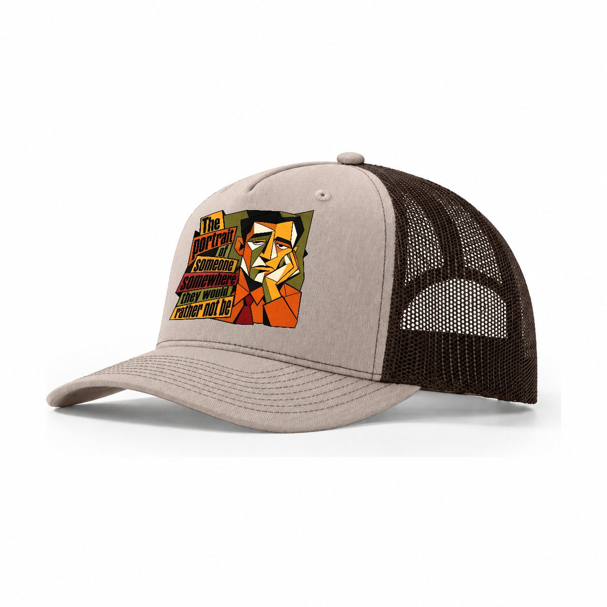 Bored Office Man Portrait Trucker Hat – Khaki Brown
