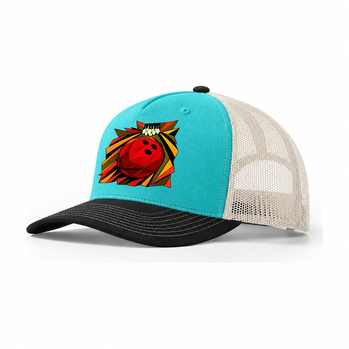 Bowling Ball Lane Roll Trucker Hat – Aqua Black White