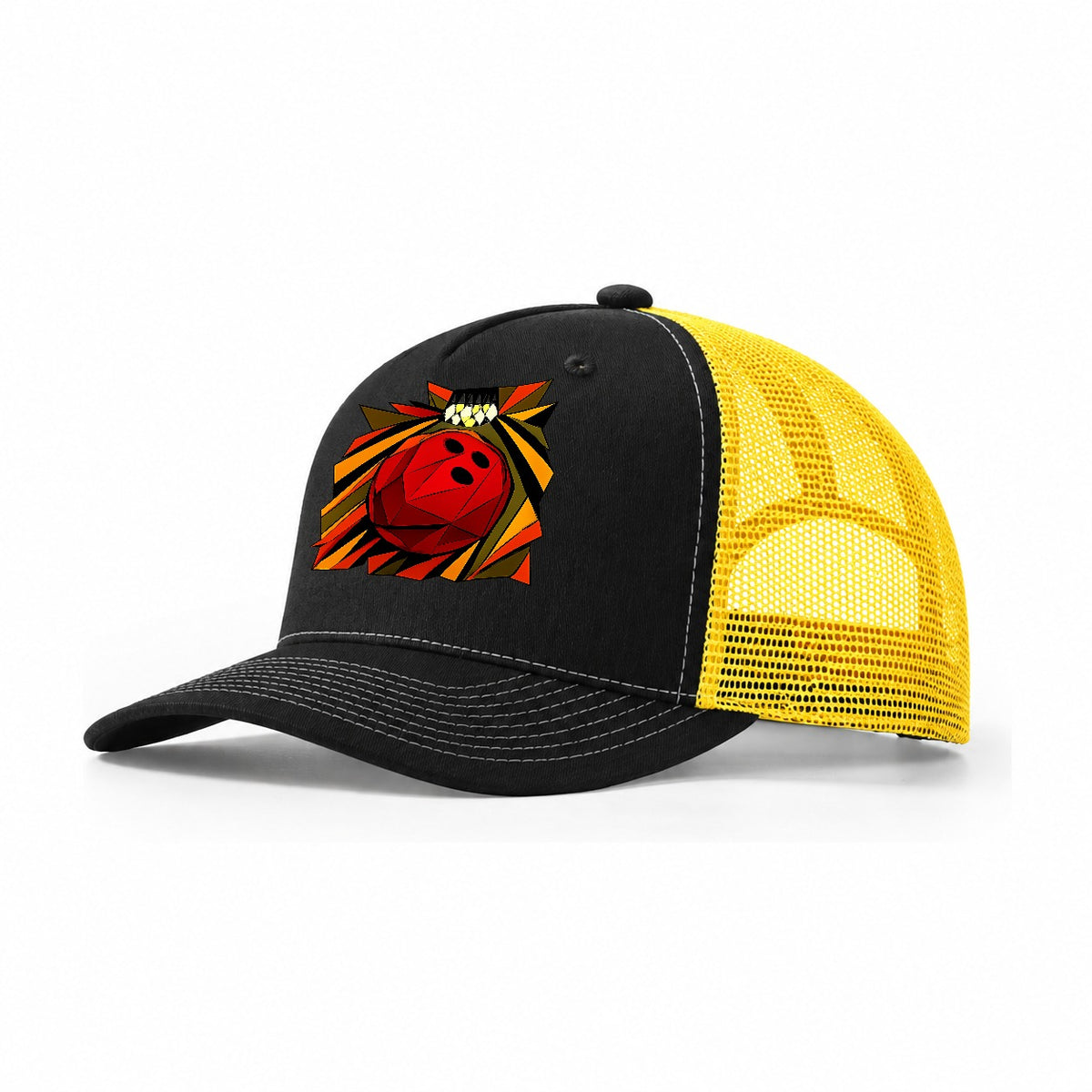 Bowling Ball Lane Roll Trucker Hat – Black Yellow